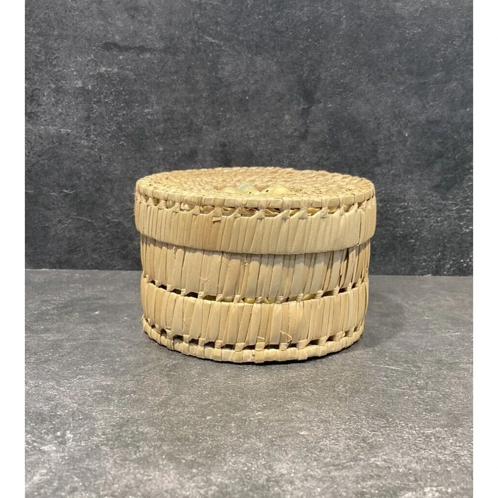 Coasters Seashells Woven Grass Basket W/lid Boho Coastal Beach Tiki Bar Set of 6